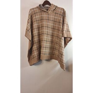 TAHARI Women's Striped Plaid Poncho Pullover Oversized Slouchy Sweater One Size
